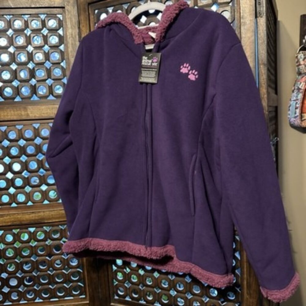 The Animal Rescue Site Fleece Hoodie Size Large Purple With Embroidered Paws